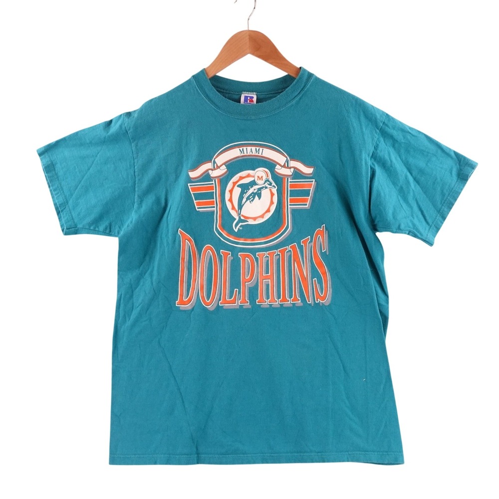 Vintage Russell Athletic Miami Dolphins T Shirt Mens L Teal Made in USA NFL 90s‎